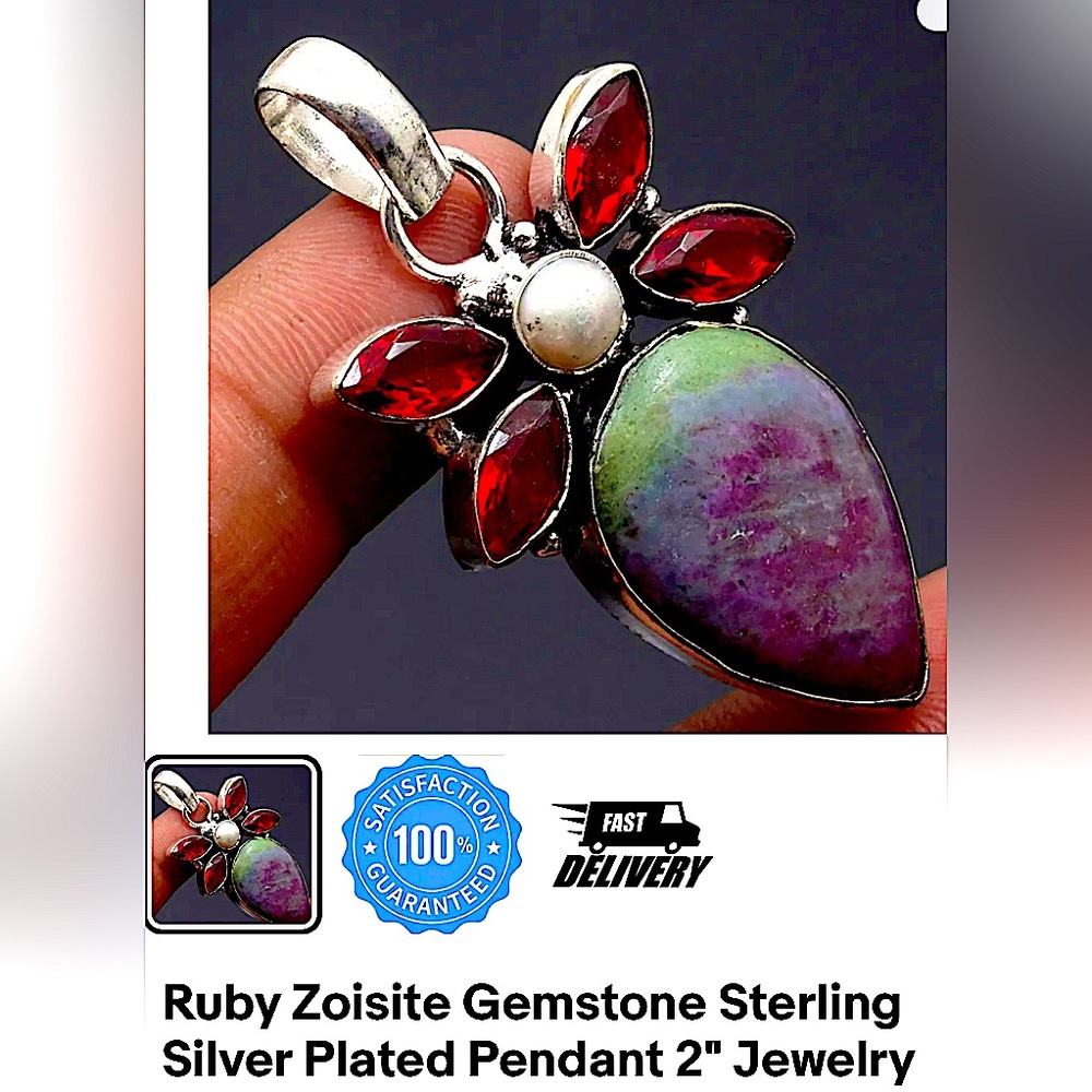Ruby Zoisite/Garnet/Pearl Sterling Silver Plated … - image 1